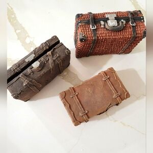 3 miniature resin suitcases